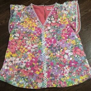 kate spade Floral Multicolor Flutter Sleeve Blouse